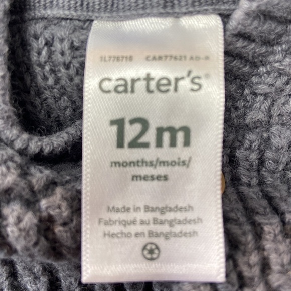 Carter Baby Grey Long Sleeve Hooded Knit Sweater Size 12 Months - Picture 4 of 10